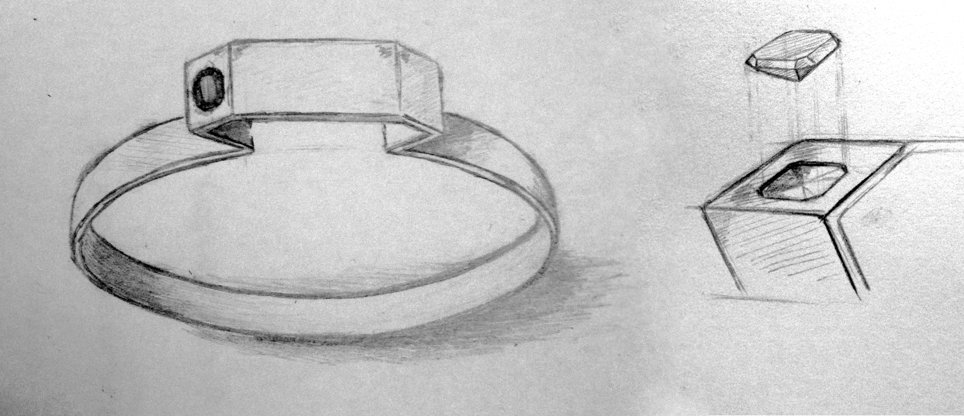 Эскиз ювелирного изделия - кольцо с камнем.